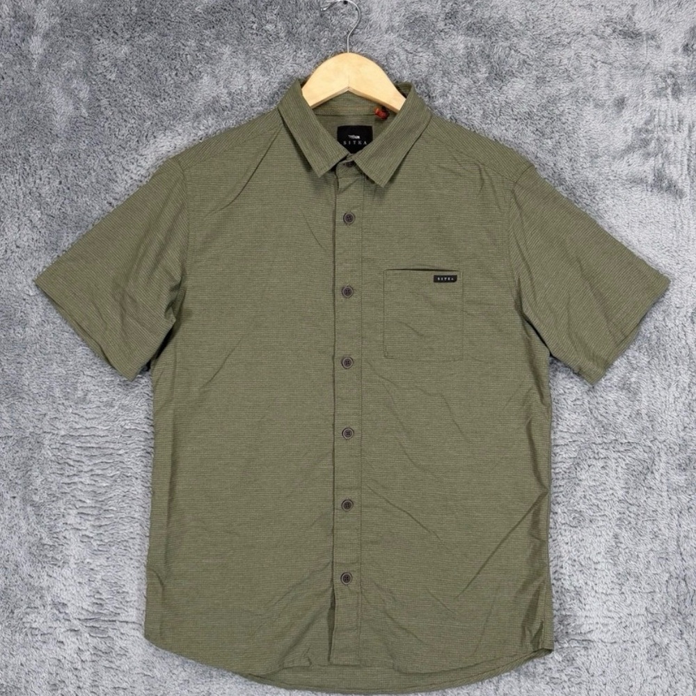 Short-Sleeve Olive Green Button-Up Shirt